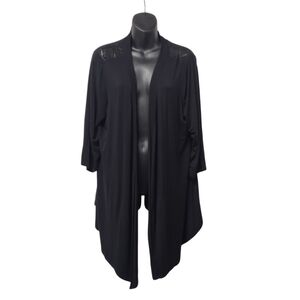 Prescott New York Black Lace Back Duster Cardigan Open Front 3/4 Sleeve Sz 1X